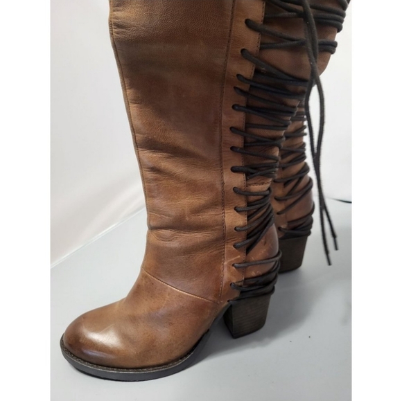 Steve Madden Rikter Cognac Brown Knee High Leather Boots, 7, Lace up - Picture 11 of 11